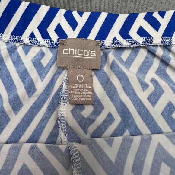 Chico's Skirt Size 0 Small Blue & White Midi Asymmetrical Hem Pull On Summer - Picture 8 of 15